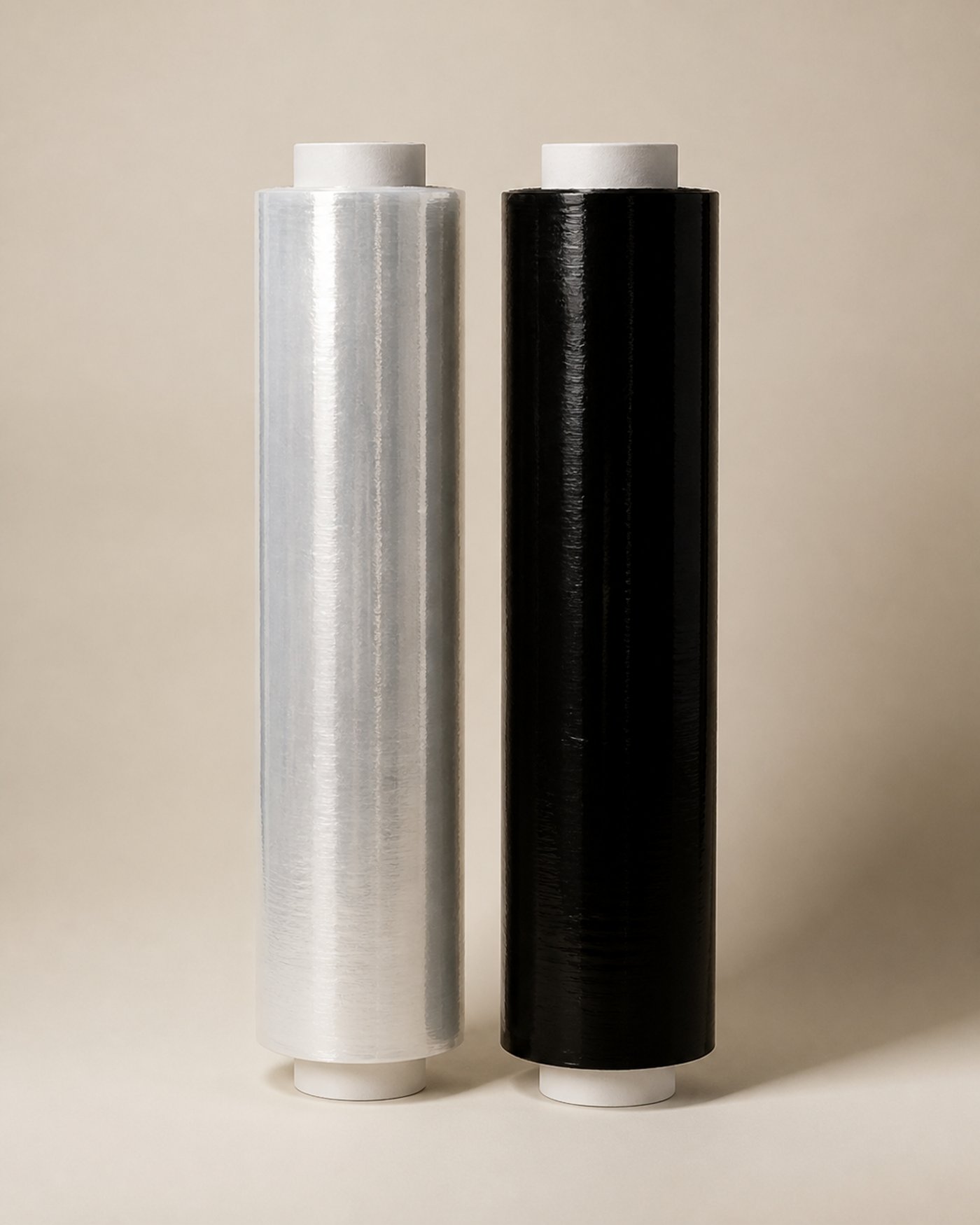 Rollos de stretch film transparente y negro